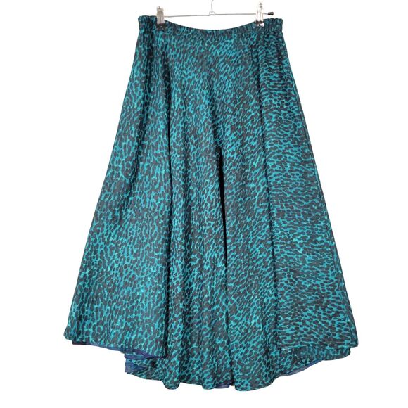 COLDWATER CREEK Reversible Blue Artsy Watercolor Teal Leopard Skirt SIZE XS 4-6 - Picture 3 of 10